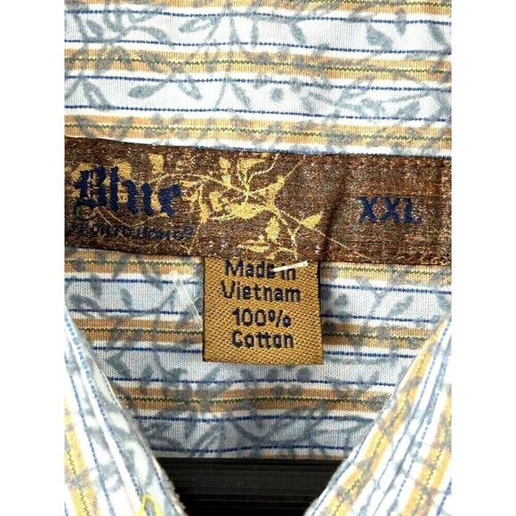 Pronto Uomo Men XXL Blue Tan Shirt Striped Floral Cotton Long Sleeve Button Up H - Picture 11 of 12